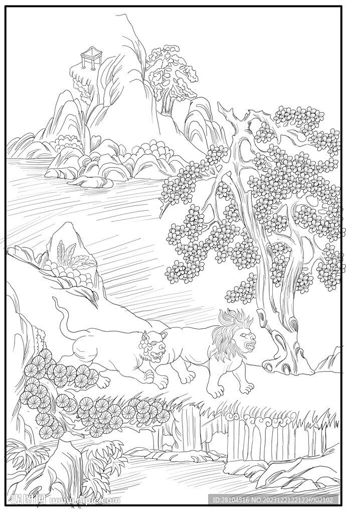 白描山水