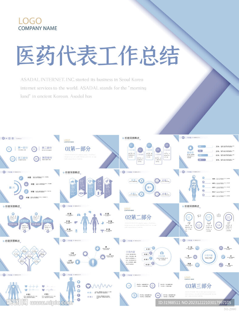 蓝色大气医药代表工作汇报PPT