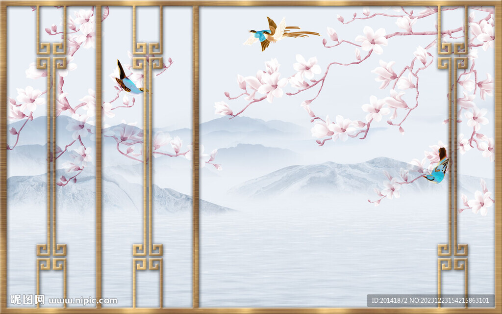 新中式玉蘭花鳥