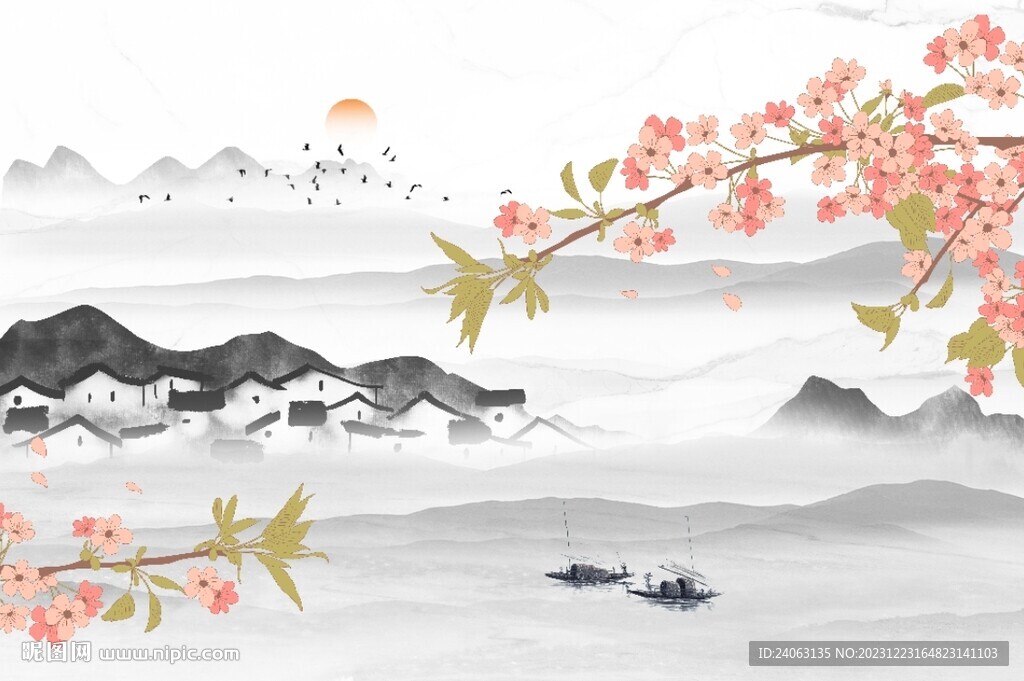 新中式桃花山水