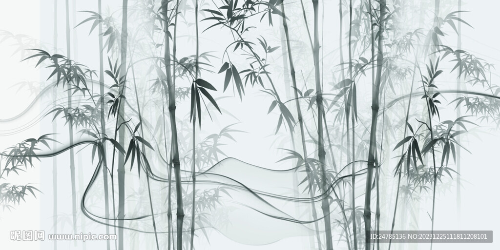 云霧水墨竹子背景
