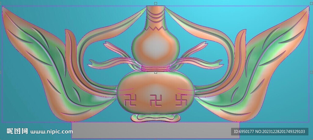 洋花葫蘆墓碑頭精雕圖灰度圖浮雕