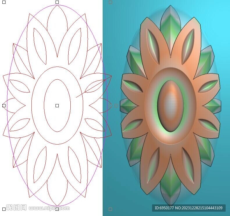 橢圓門花洋花貼花精雕圖灰度浮雕