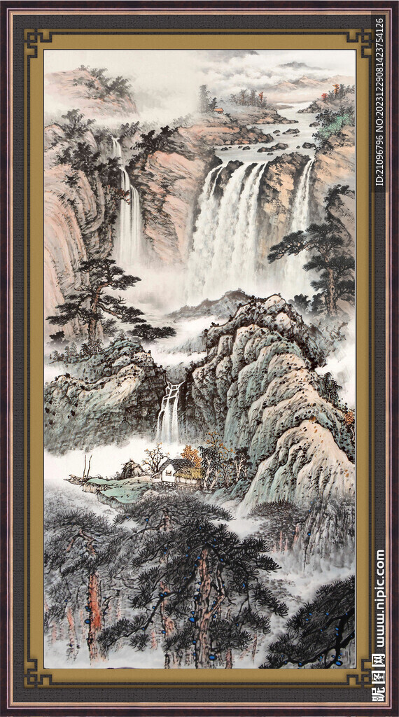 瀑布山水畫(huà) 