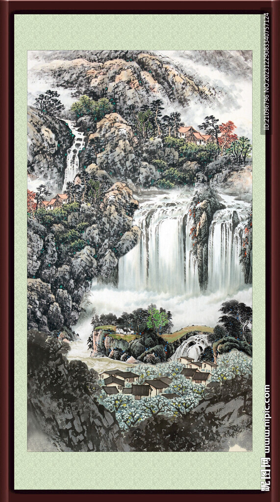 瀑布山水畫 