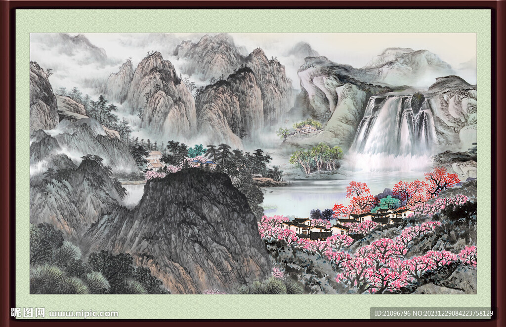 瀑布山水畫(huà) 