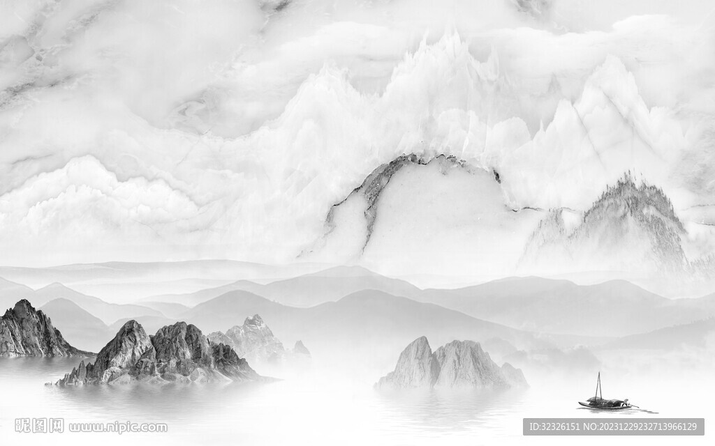 中式 灰色意境山水 Tif分層