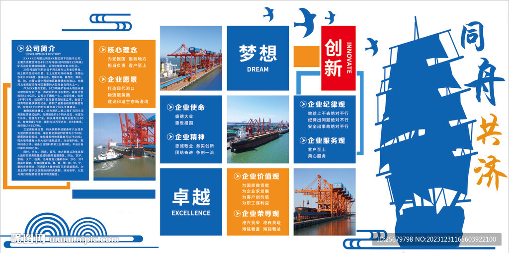 同舟共濟企業理念港務公司文化墻