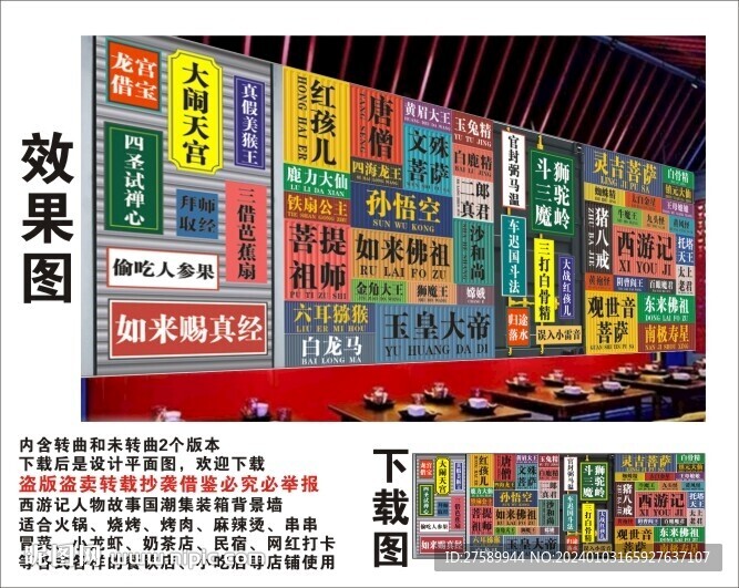 國潮西游記人物故事集裝箱背景墻