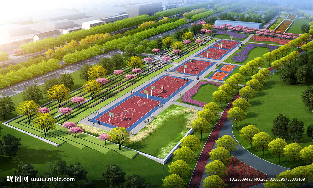 公園籃球場效果圖