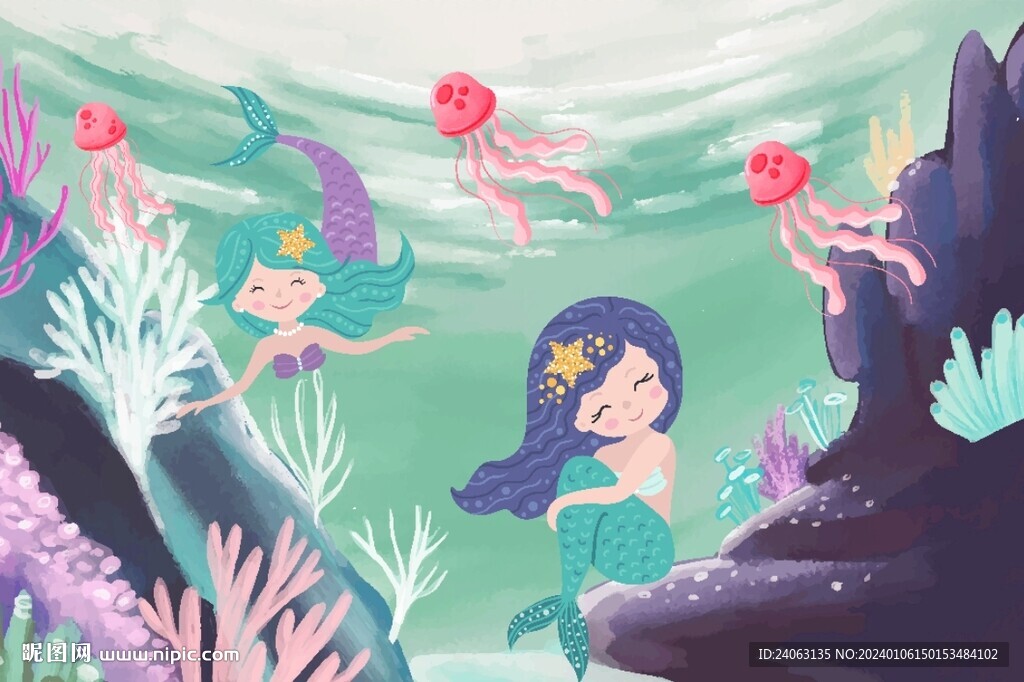 卡通可愛海洋世界美人魚兒童房