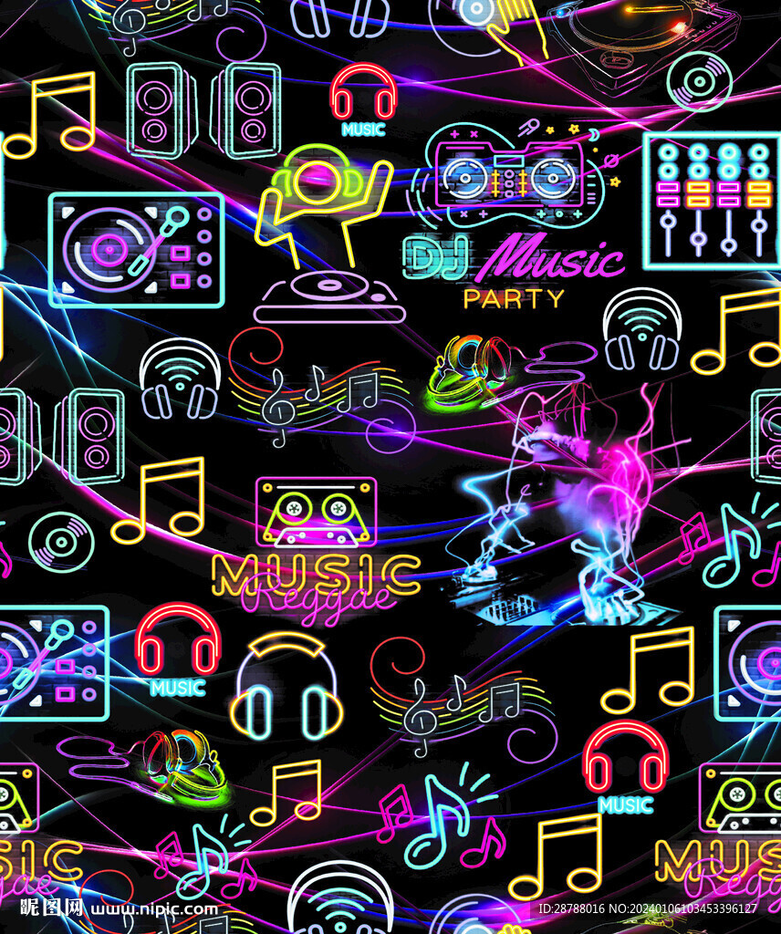 電音元素 男裝花型 音符