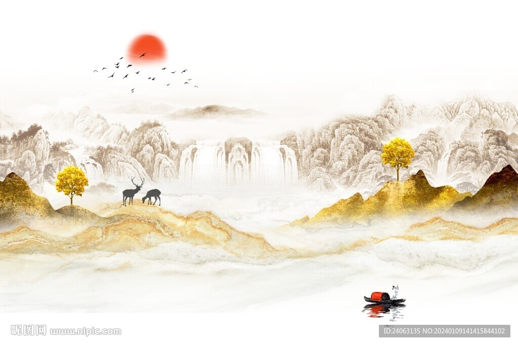 瀑布山水畫