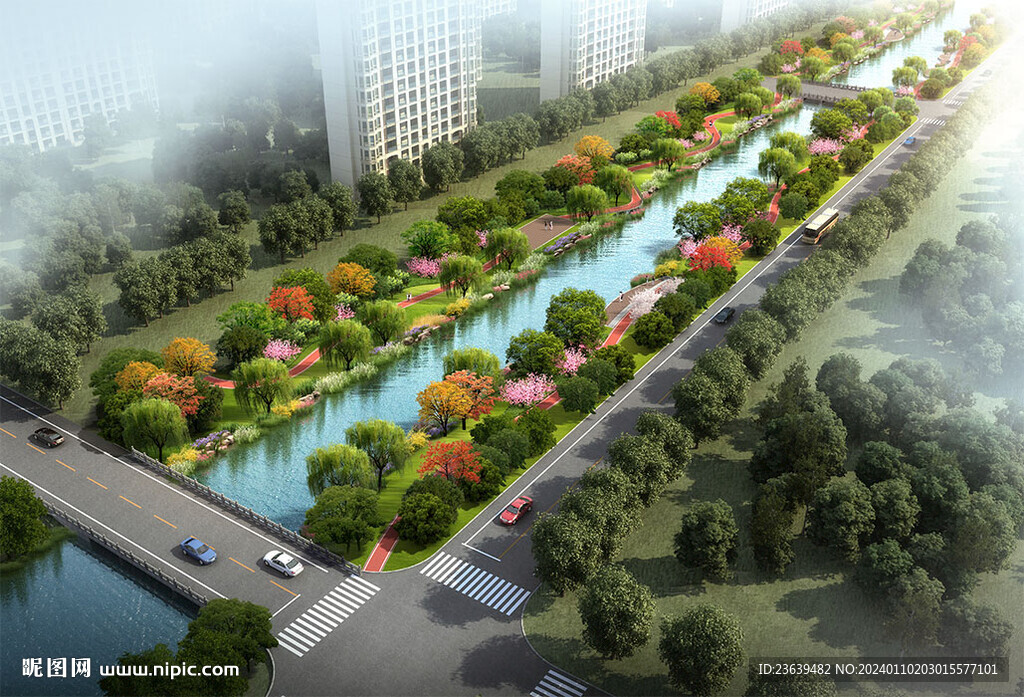市政河道绿化效果图
