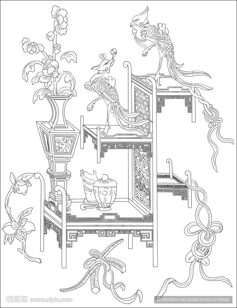 白描花瓶