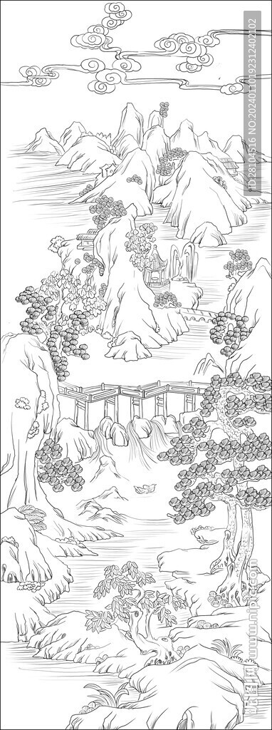白描古山水