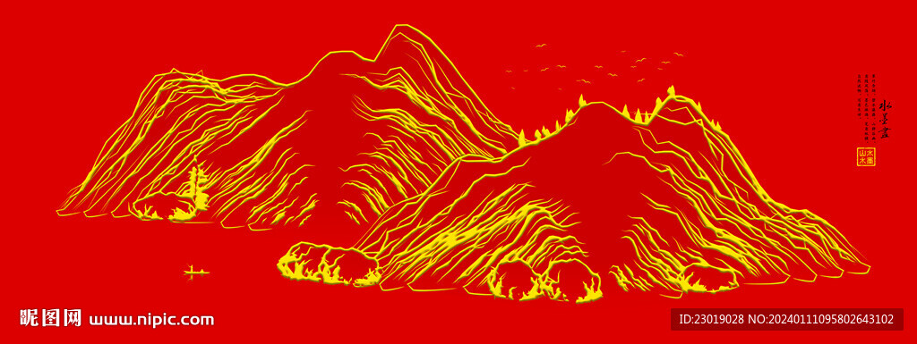 金色線條山水畫