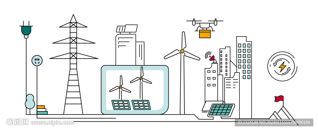 國家電網電力圖標插畫線描圖