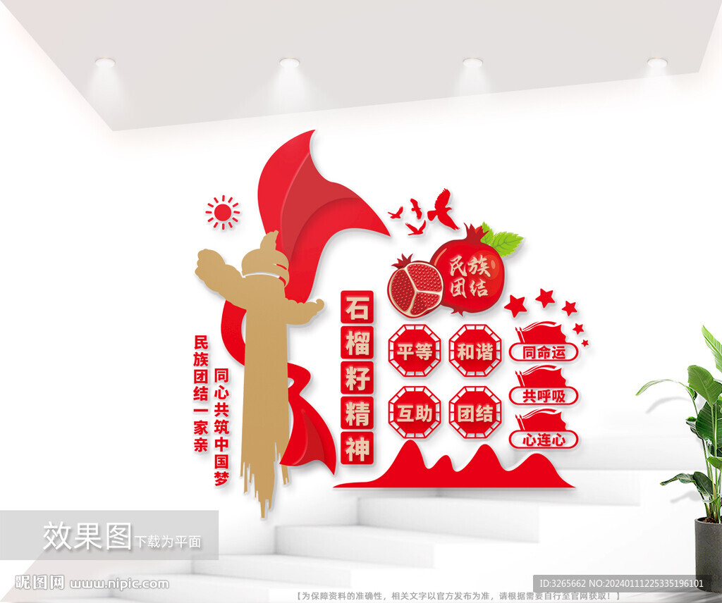 民族團結戶外標語豎版文化墻圖片