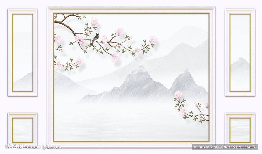 新中式玉蘭水墨山水