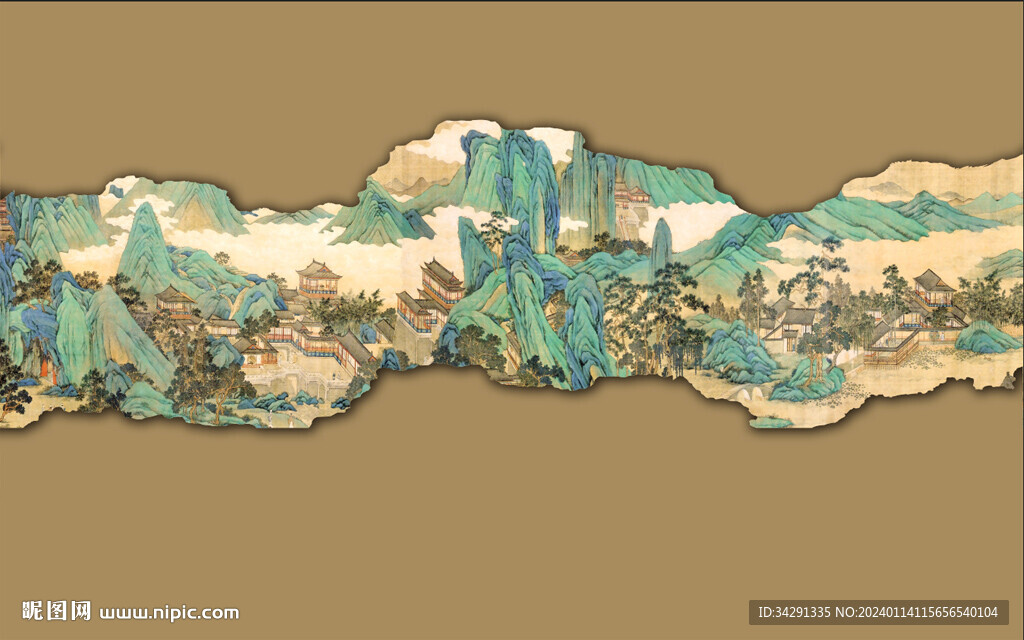 新中式轻奢国画山水画背景墙