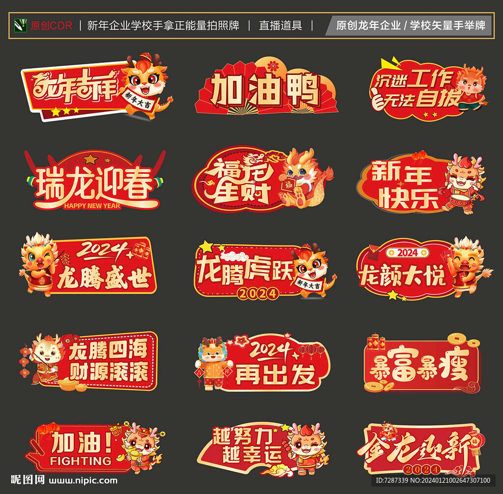 龙年手举牌 新年拍照 直播道具