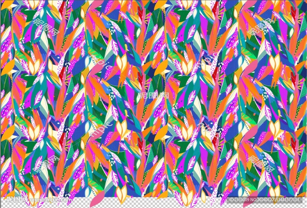 抽象五颜六色热带花卉图案手绘