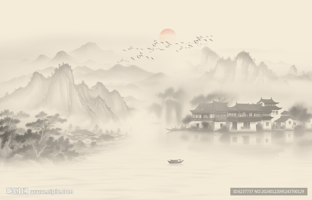 新中式水墨江南墻畫