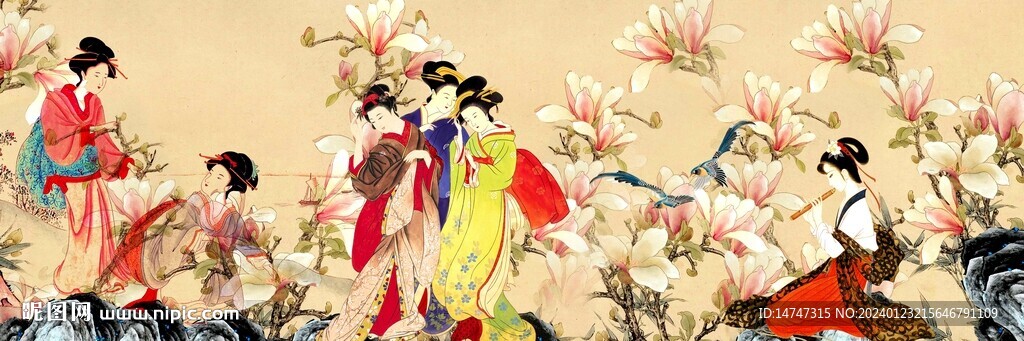 玉蘭花仕女圖