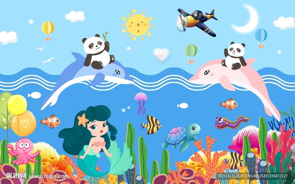 卡通海洋背景墻圖片