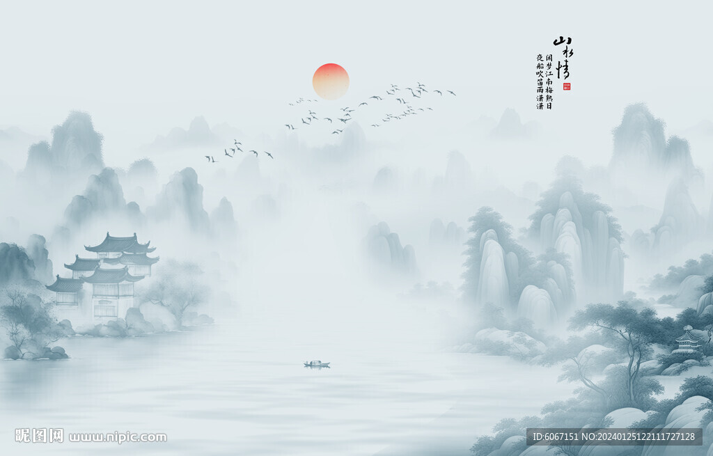 水墨江南水鄉背景墻