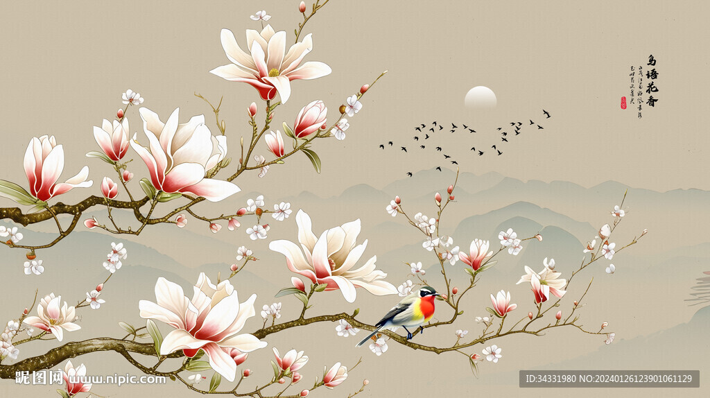 新中式花鳥背景墻