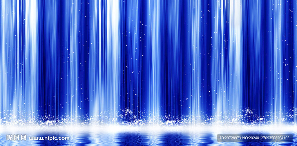 高清藍(lán)色流水生瀑布裝飾畫