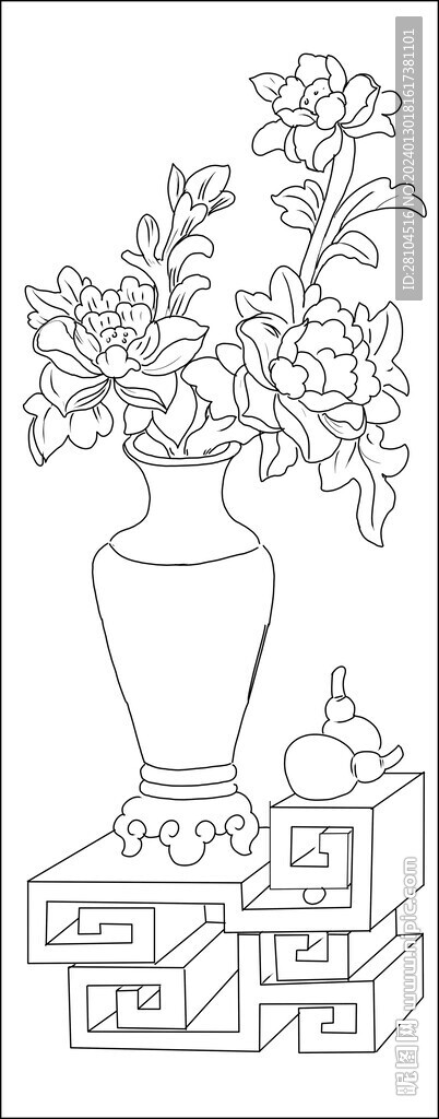 白描花瓶 
