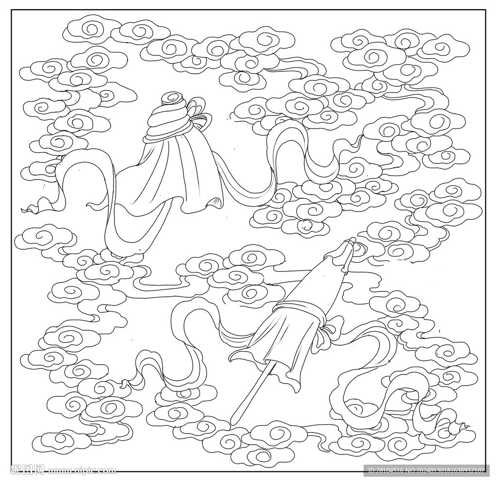 八寶白描