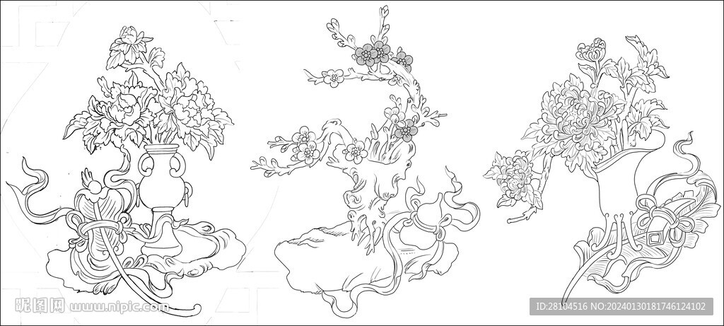 白描花瓶