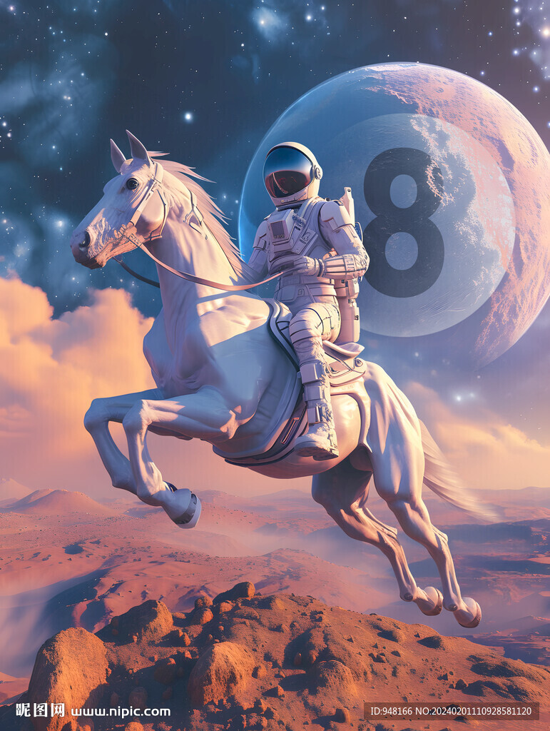 創意宇航員戰馬臺球太空系列壁畫