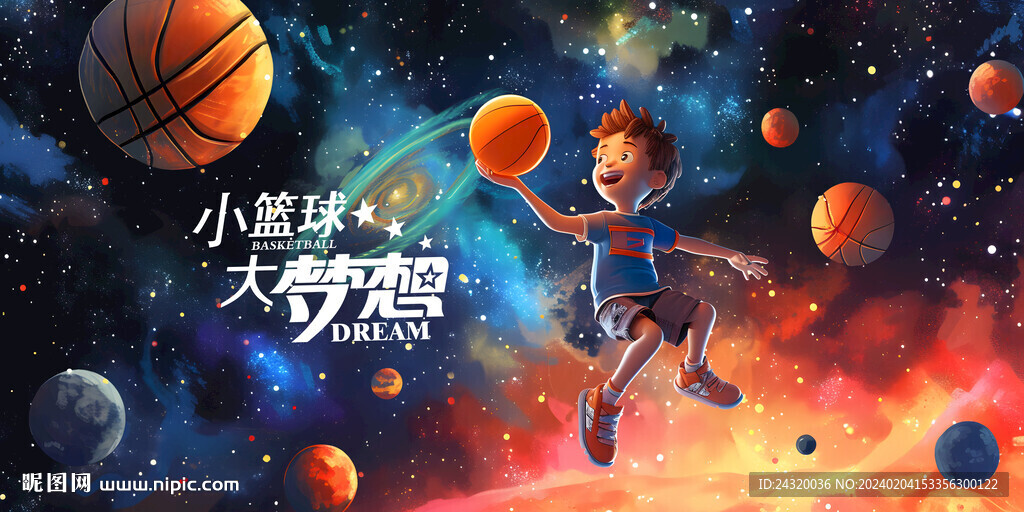 太空系列少兒籃球廣告展板壁畫