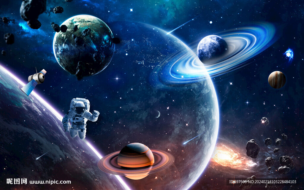 太空宇航員宇宙星球隕石銀河背景
