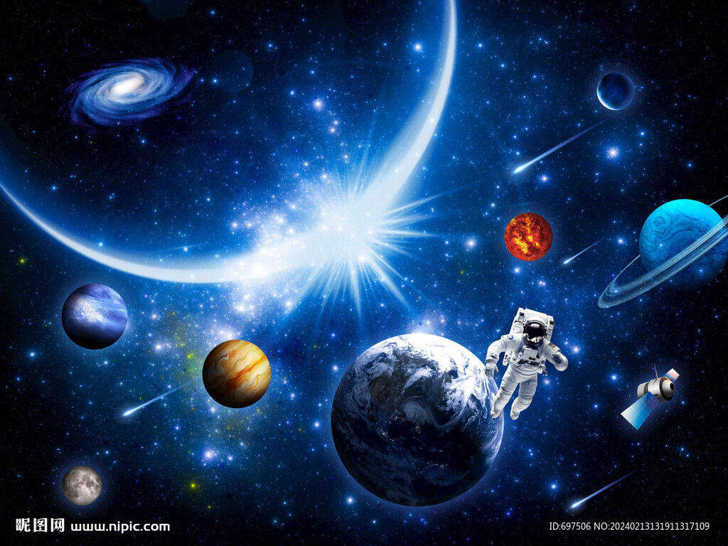 藍色太空星球浩瀚星空宇航員背景