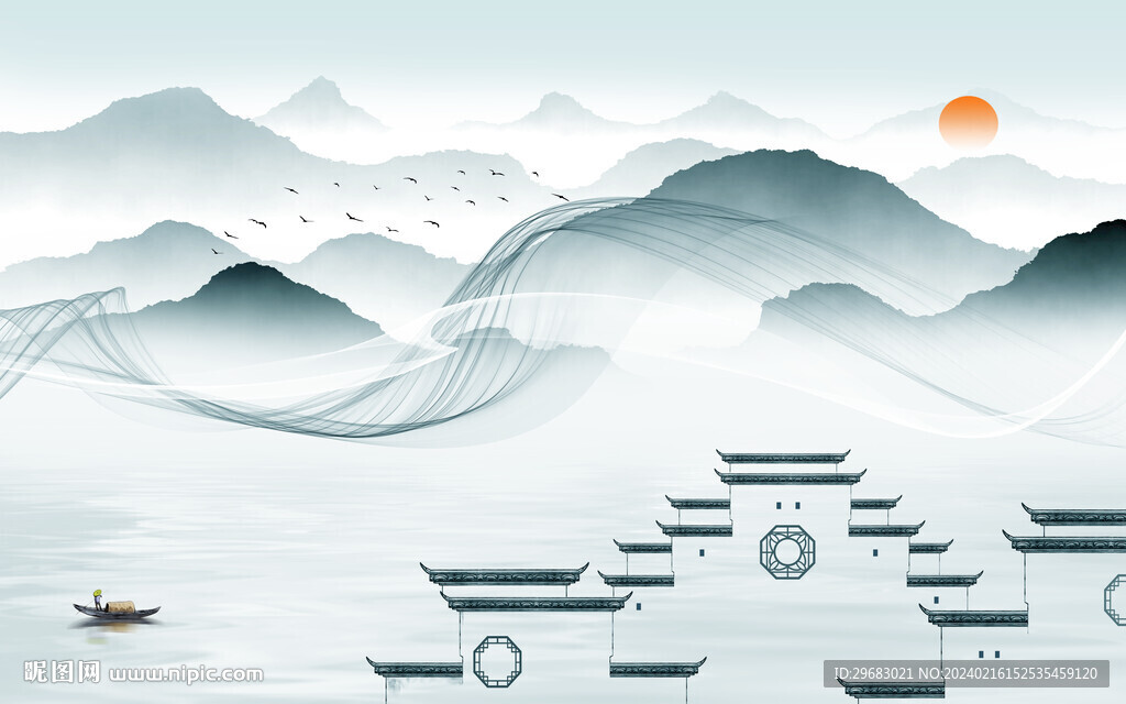 現代 高檔山水墻畫 TIf分層