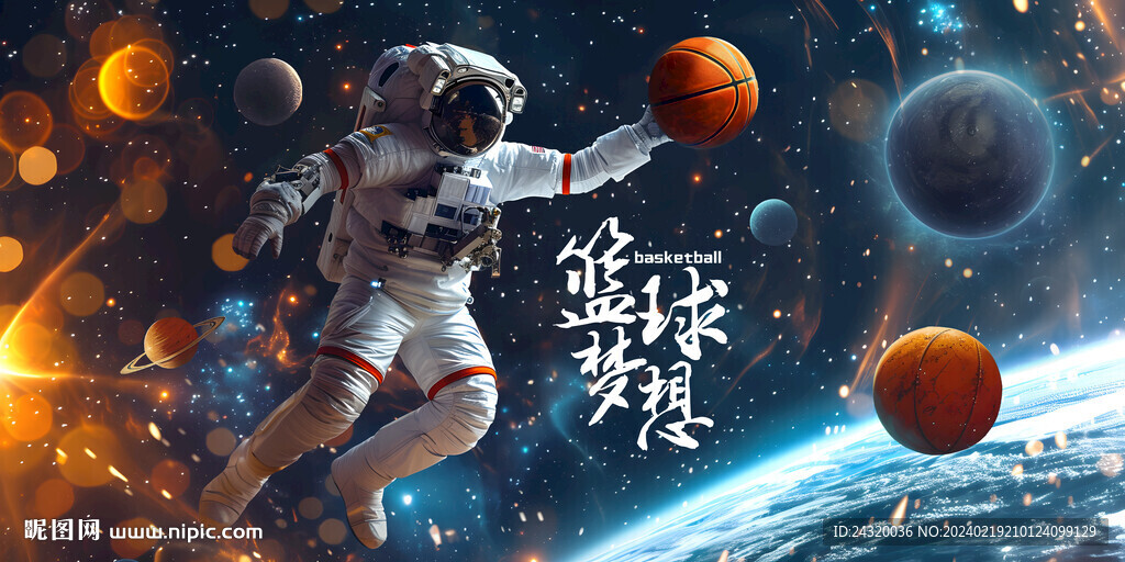 宇航员篮球广告展板壁画背景墙