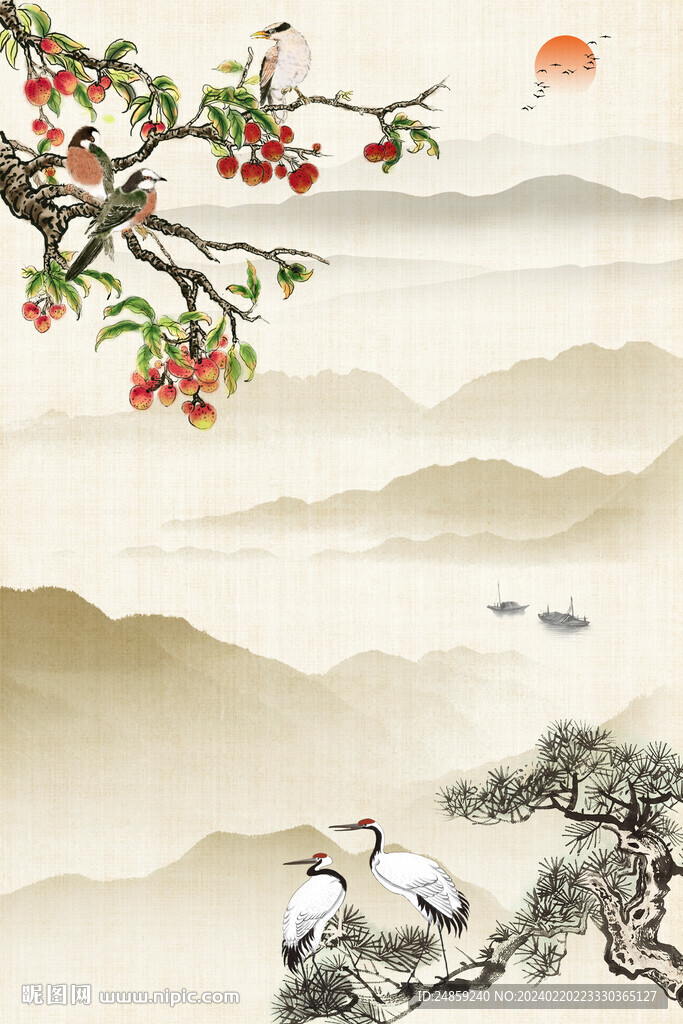 禪意水墨山水畫背景墻