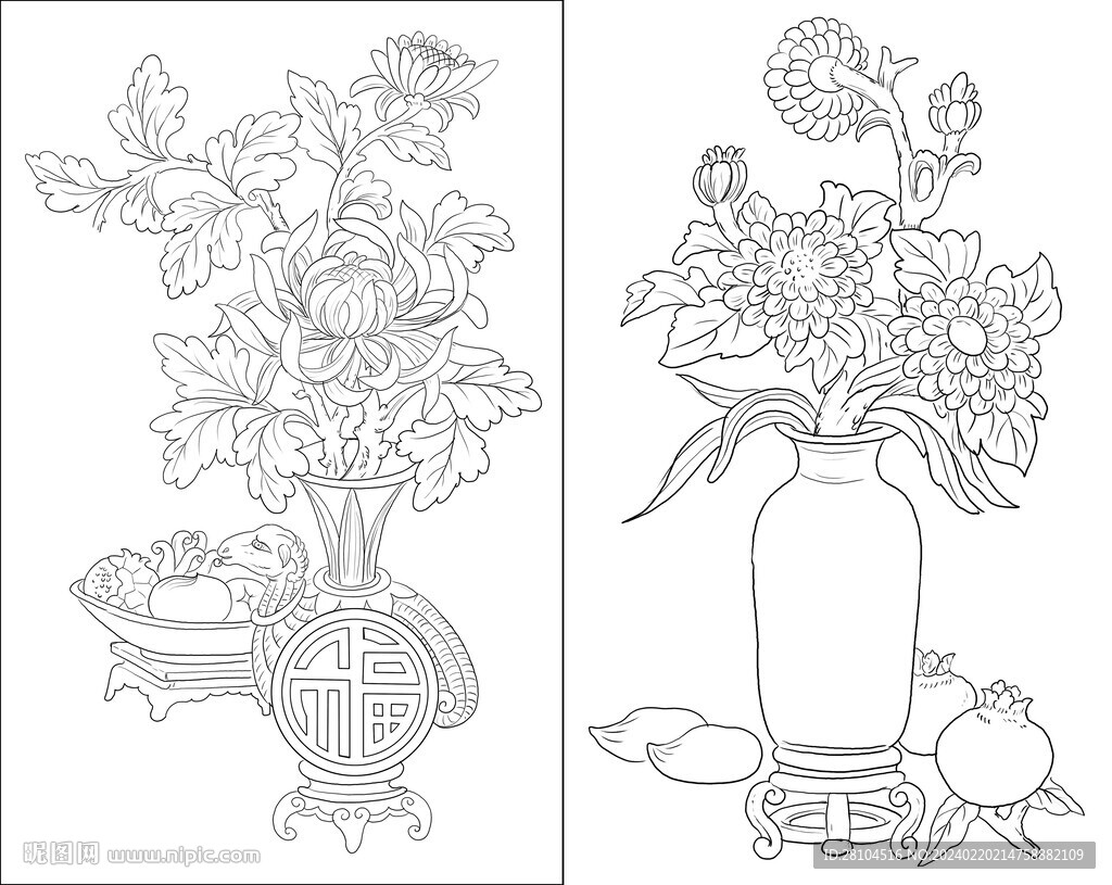 白描花瓶 