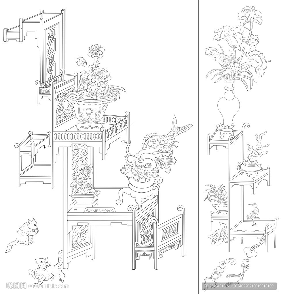 白描花瓶 