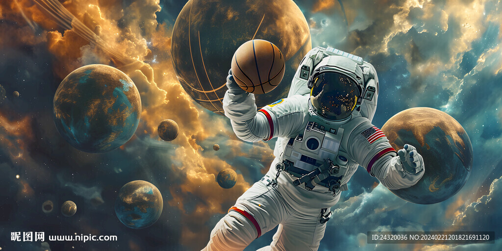 宇宙宇航员篮球广告壁画背景墙