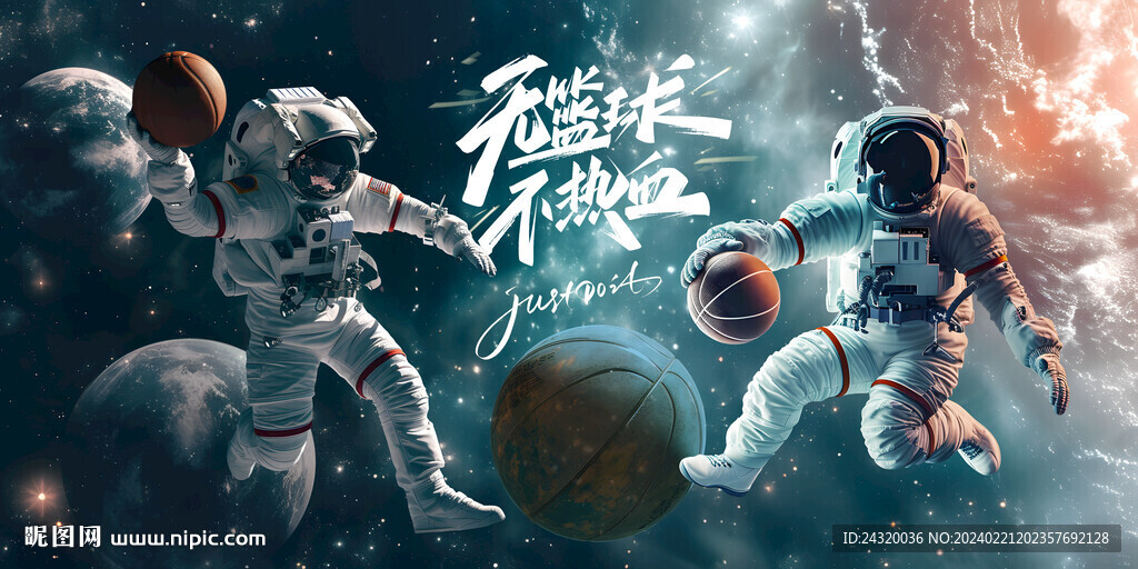 宇宙宇航员打篮球展板壁画背景墙