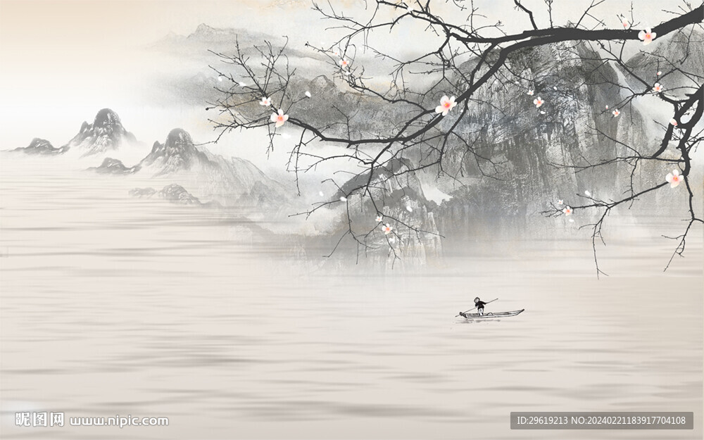 山水畫背景墻圖片