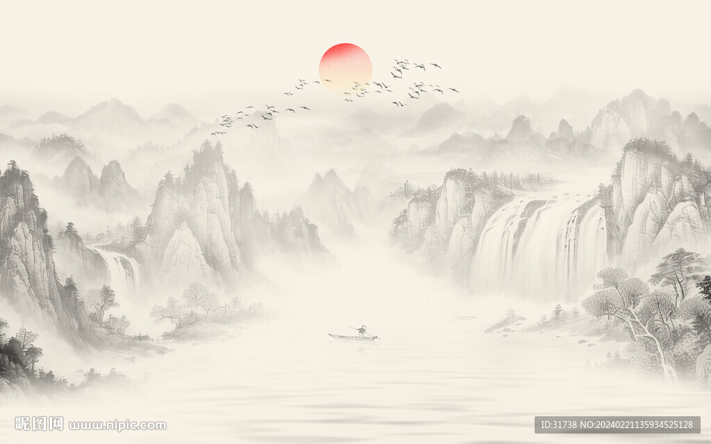 新中式水墨山水背景墻