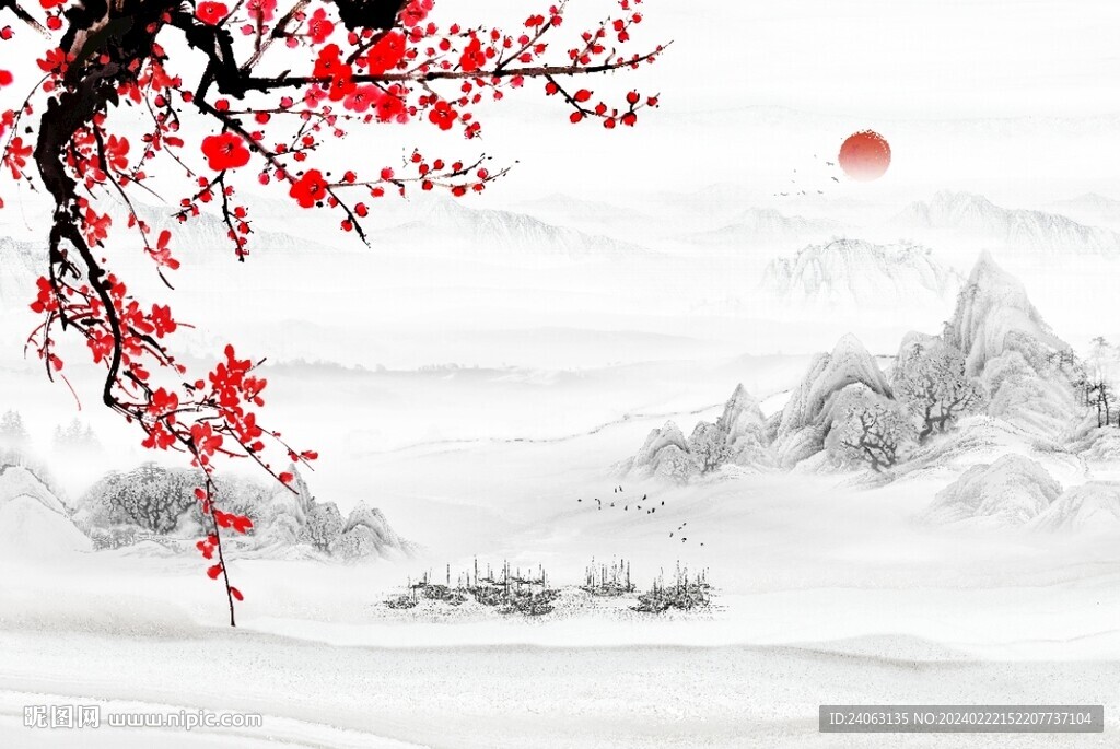紅梅山水畫